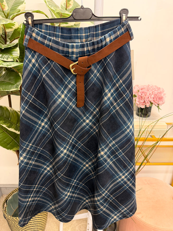 Womens tartan A line midi skirt - Wine, Blue & Khaki