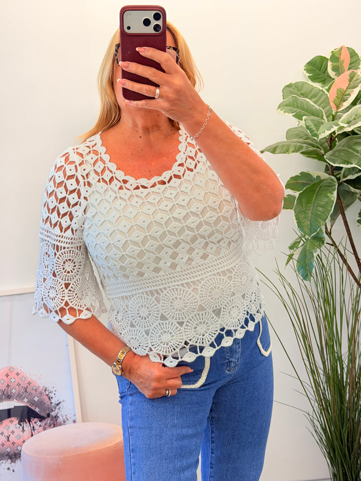 Ladies Crochet Summer Top - Pink, White, Turquoise, Blue, Lemon & Orange
