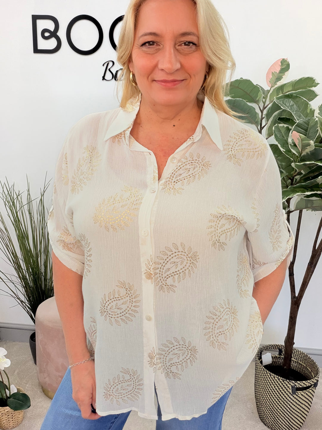 Ladies Fashion Cream Crepe Shirt Blouse