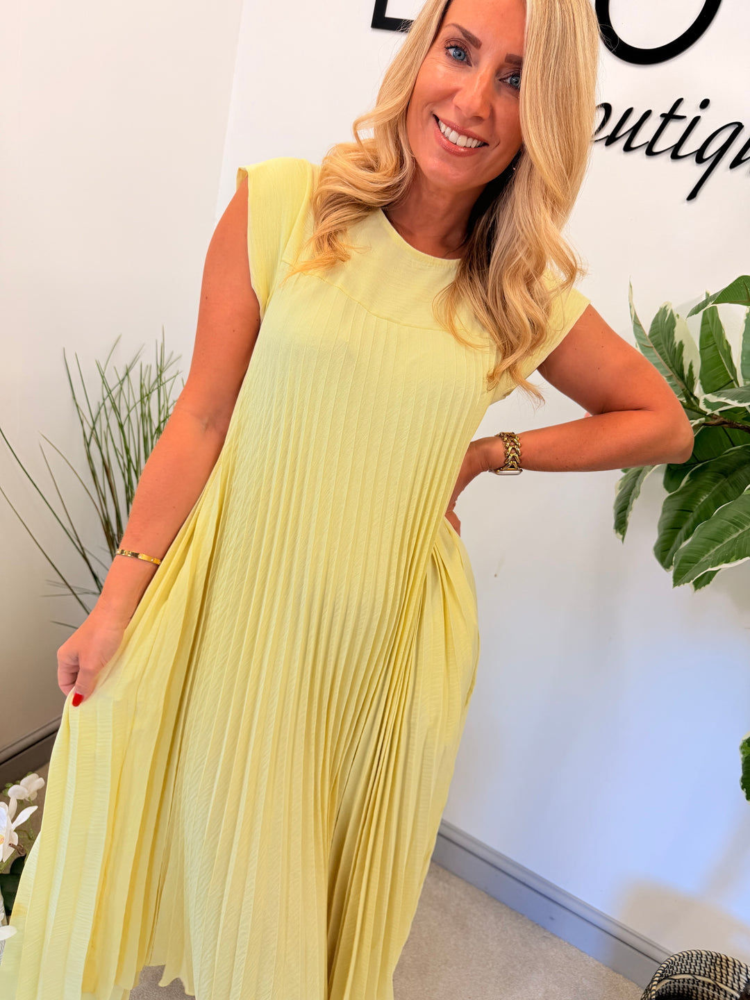 Ladies Fashion Pleated Maxi Dress - Black, Navy, Red, Lemon, Pink, Raspberry