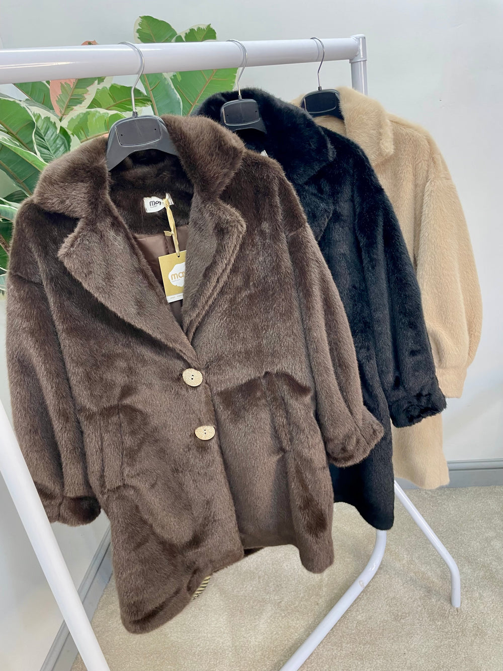 LADIES LUXURY FAUX FUR COAT JACKET - BLACK, BEIGE & BROWN