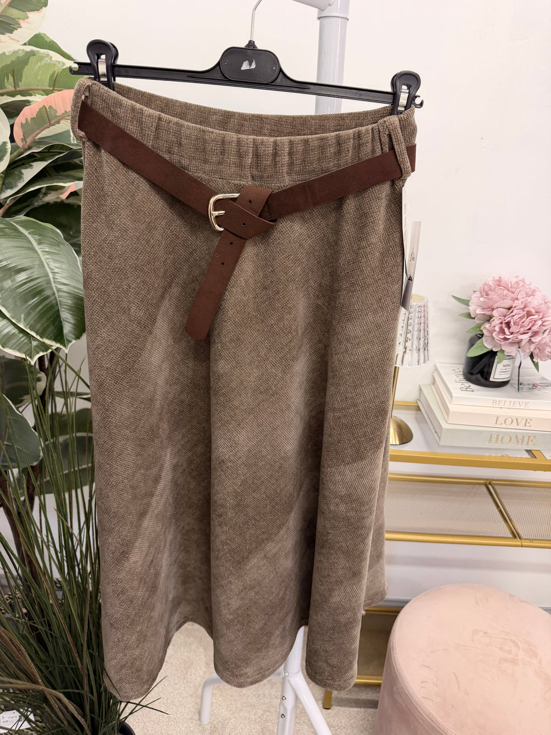Ladies Corduroy A Line Skirt - Khaki, Black, Mocha, Rust & Brown