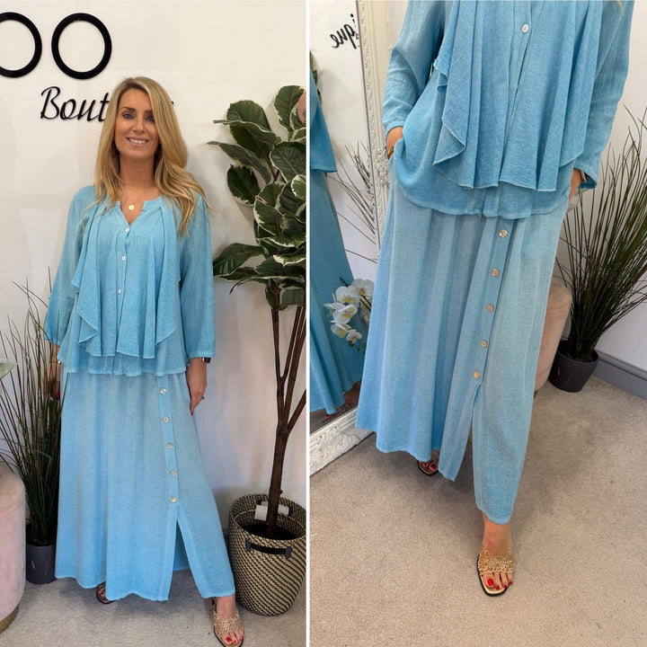 Ladies Fashion Teabag Linen Maxi Skirt - pink, blue, turquoise, beige, white, lime