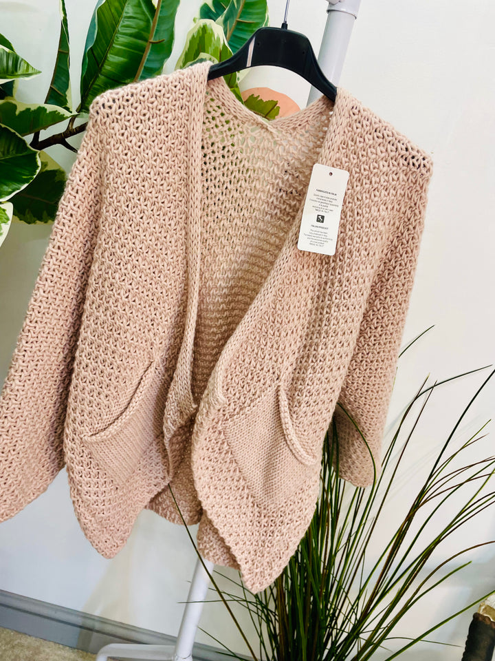 LADIES KNITTED BOLERO CARDIGAN - CREAM, PINK, NAVY, BLACK, OATMEAL, CAMEL, GREY