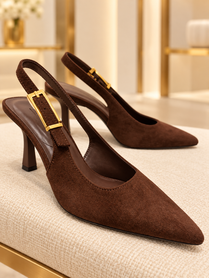 Chocolate Brown Faux Suede Stiletto High Heel Shoes ( Salado )