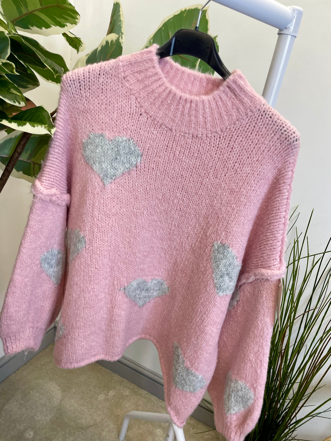 LADIES CHUNKY KNIT HEART JUMPER - MOCHA, BEIGE, BROWN & PINK