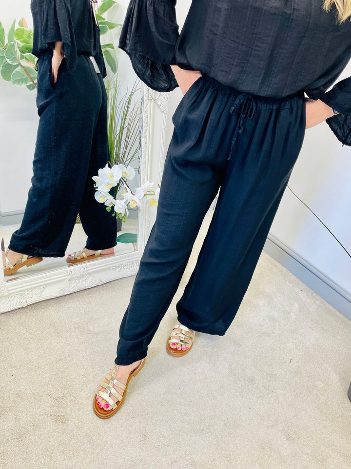 LADIES WOMENS WIDE LEG PALAZZO TROUSERS - BLACK, KHAKI, WHITE, PINK, BLUE & NAVY
