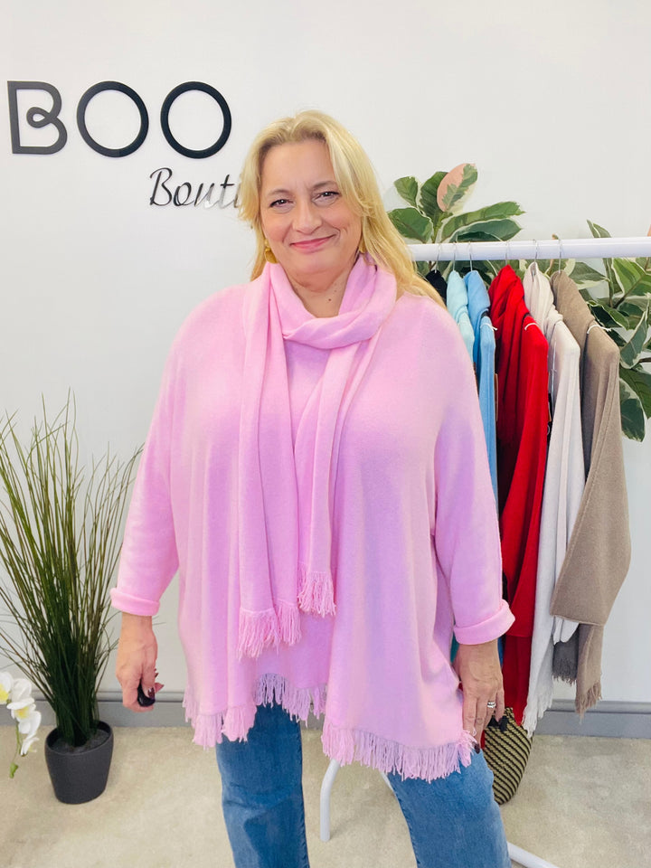 LADIES OVERSIZE JUMPER & SCARF SET PINK