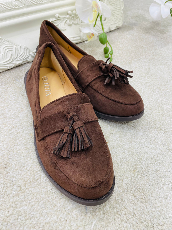 CHOCOLATE BROWN FAUX SUEDE LOAFER FLAT SHOES ( 966 ) sizes 3 to 8