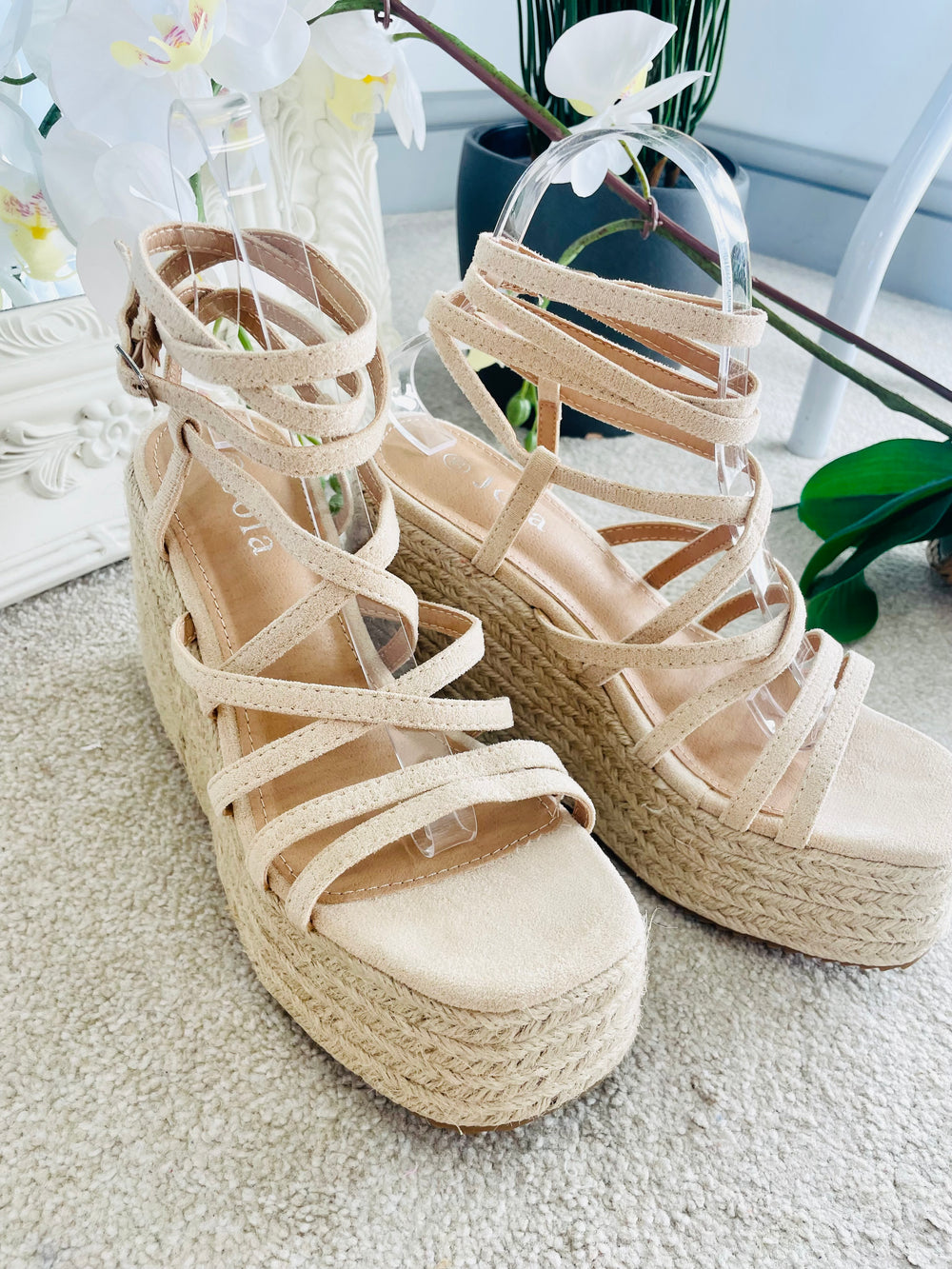 LADIES WOMENS SUMMER BEIGE STRAPPY FLATFORM SANDALS