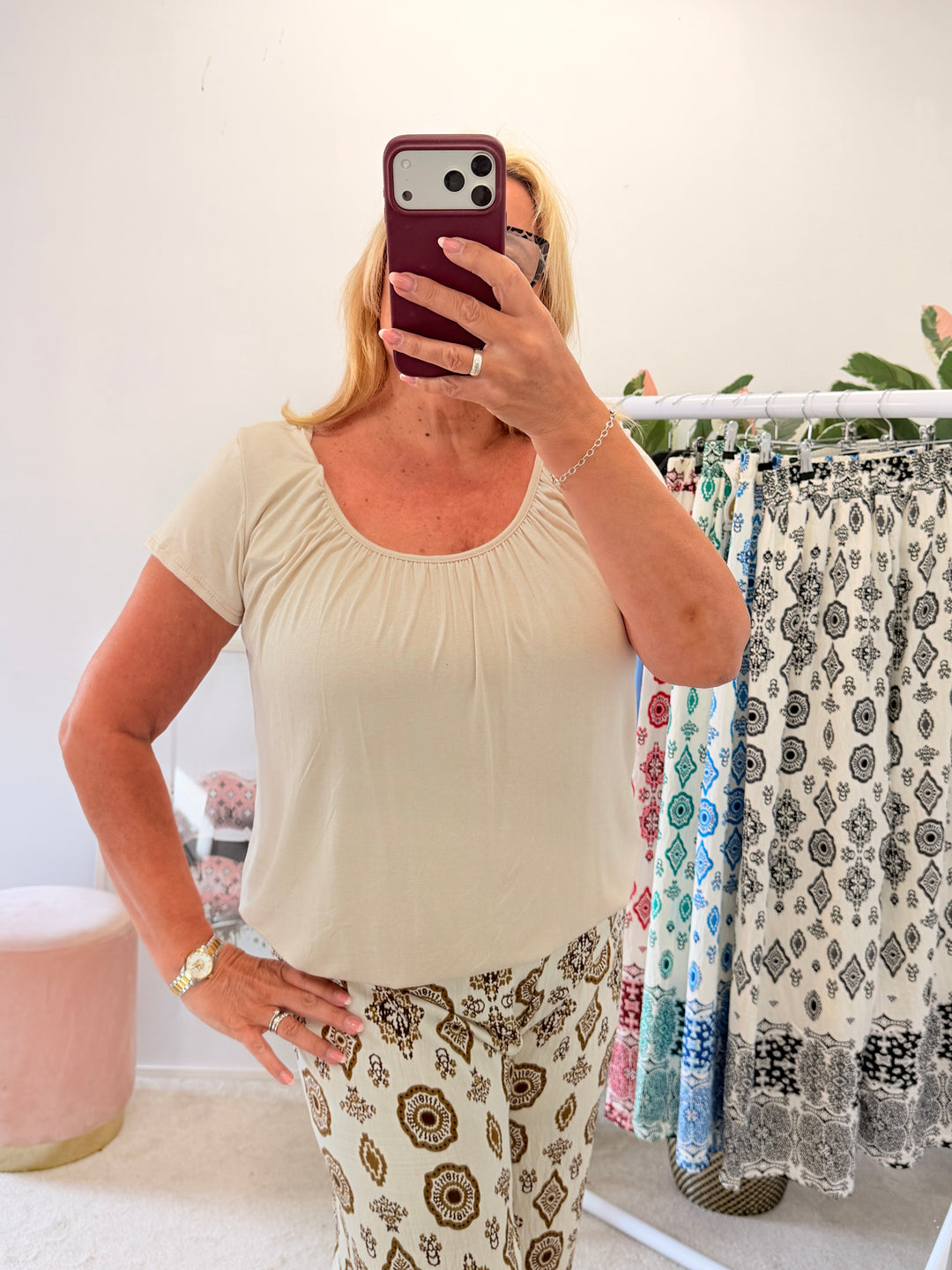 Ladies Easy to Wear Bubble Summer Top beige
