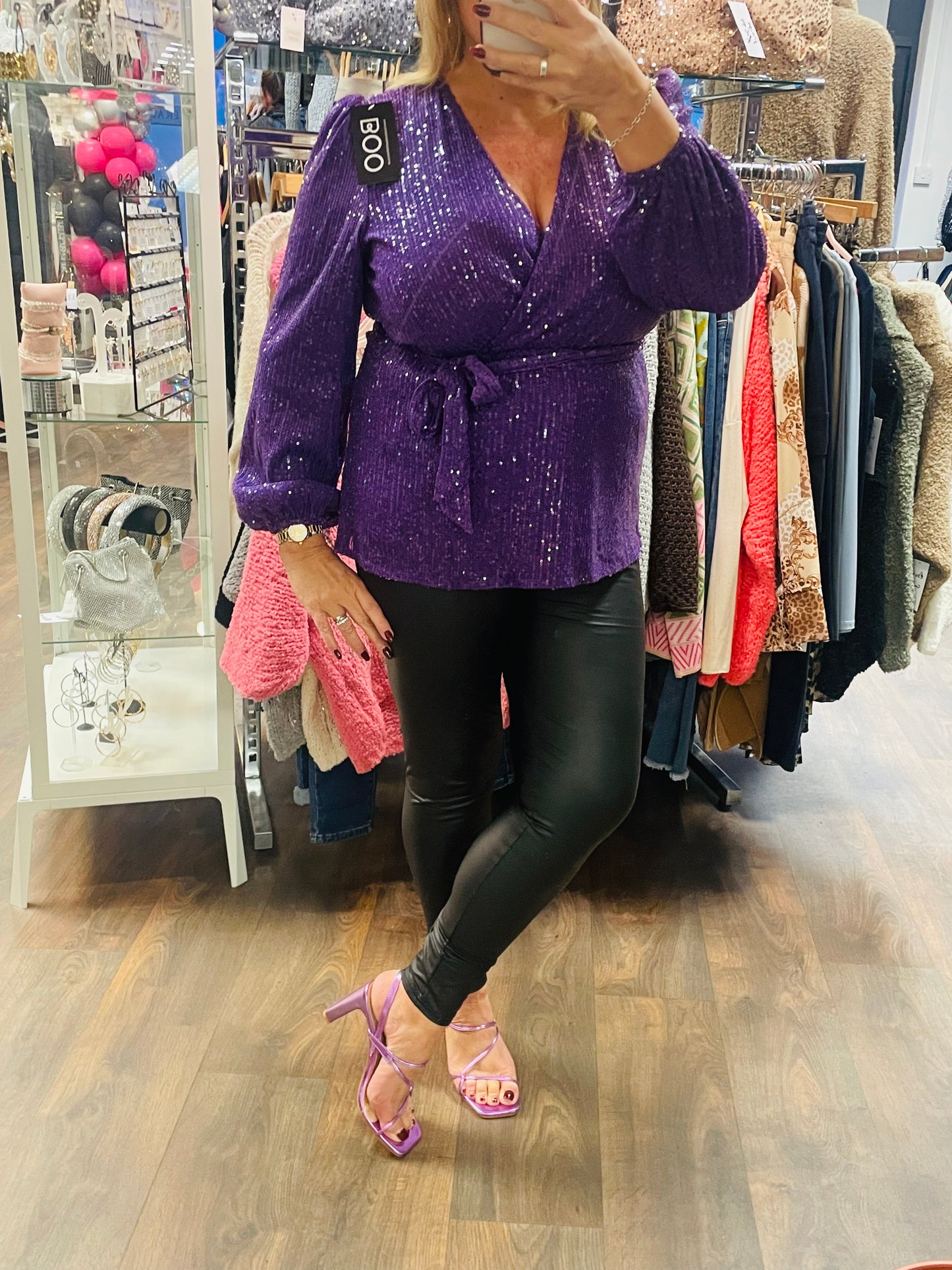 The GABRIELLA purple sequin long sleeve top