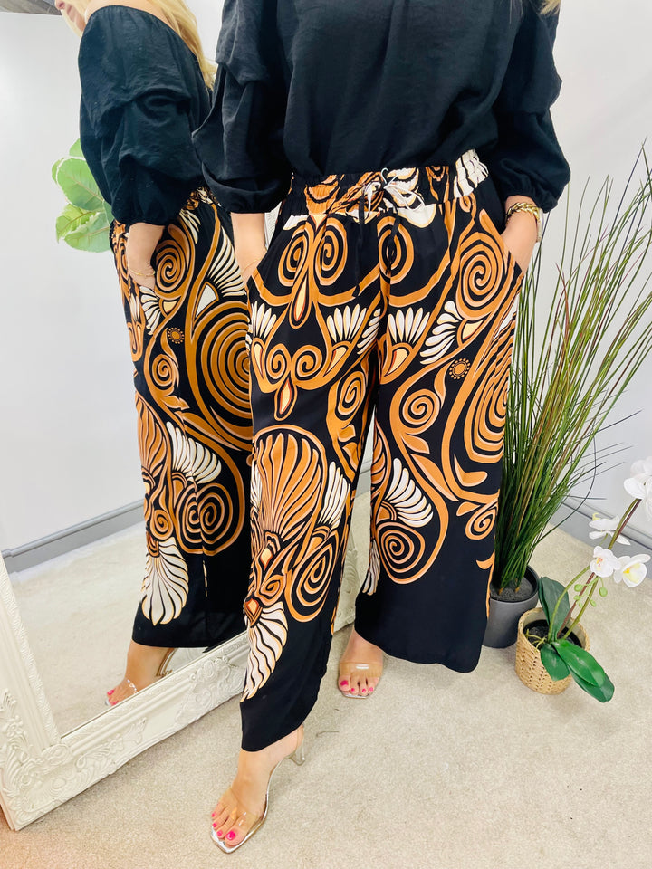 LADIES WOMENS BLACK WIDE LEG PALAZZO PANTS TROUSERS 