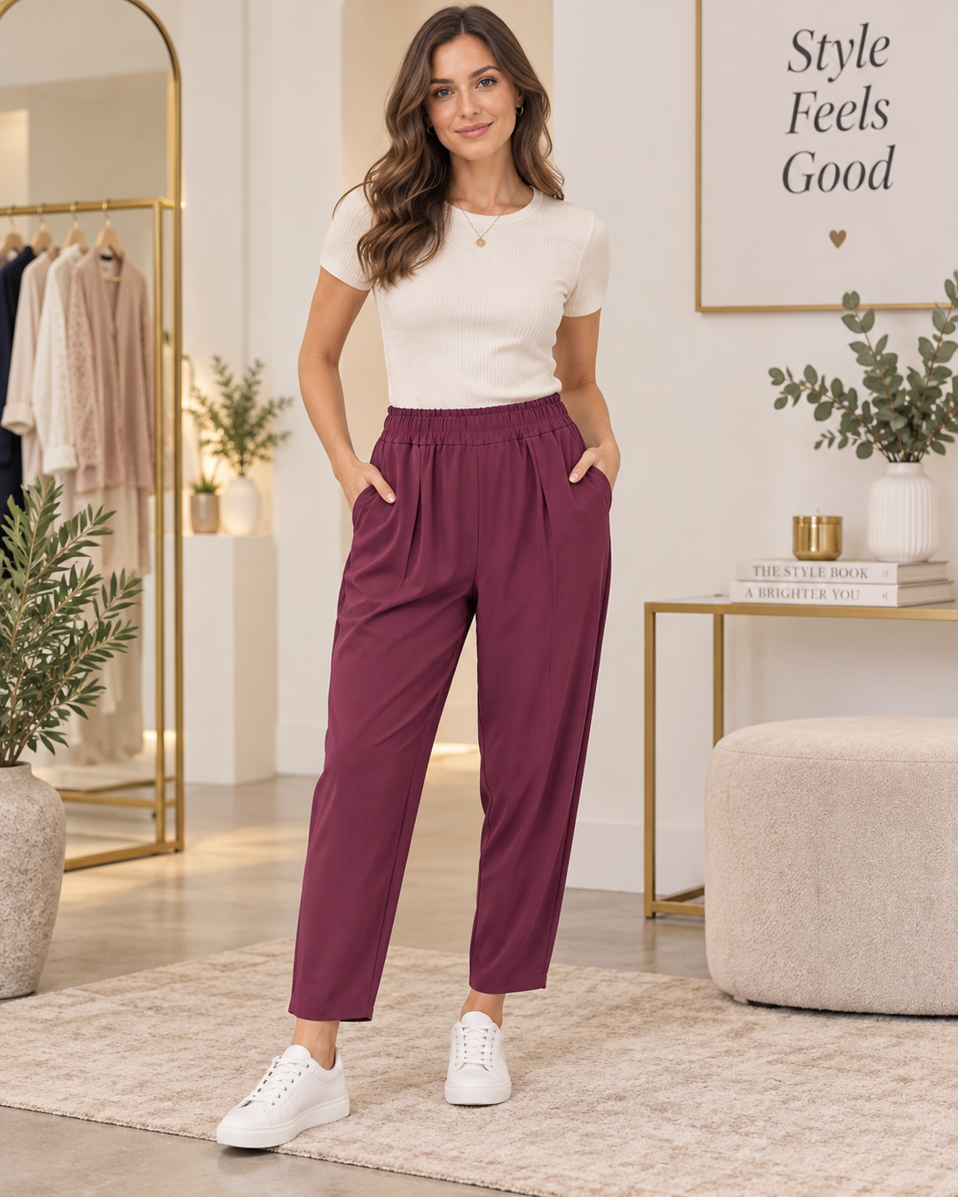 Ladies Fashion Balloon Leg Trousers - Black, Beige, Mocha, Wine & Brown