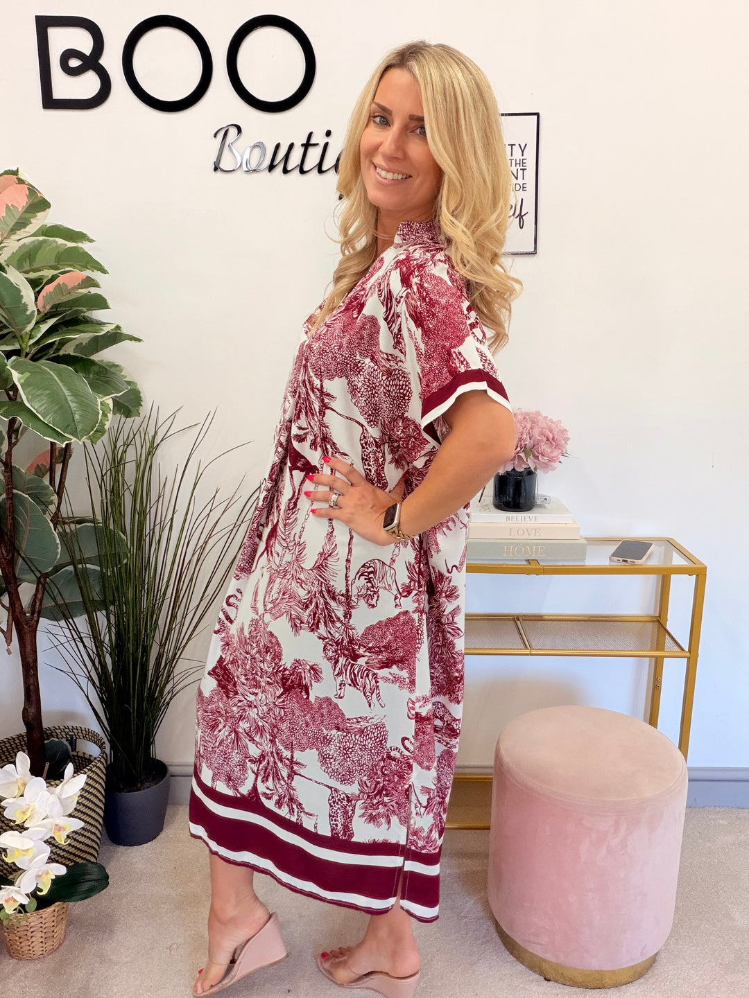 Ladies Jungle Print Loose Fit Summer Maxi Dress - Wine, Brown & Denim Blue