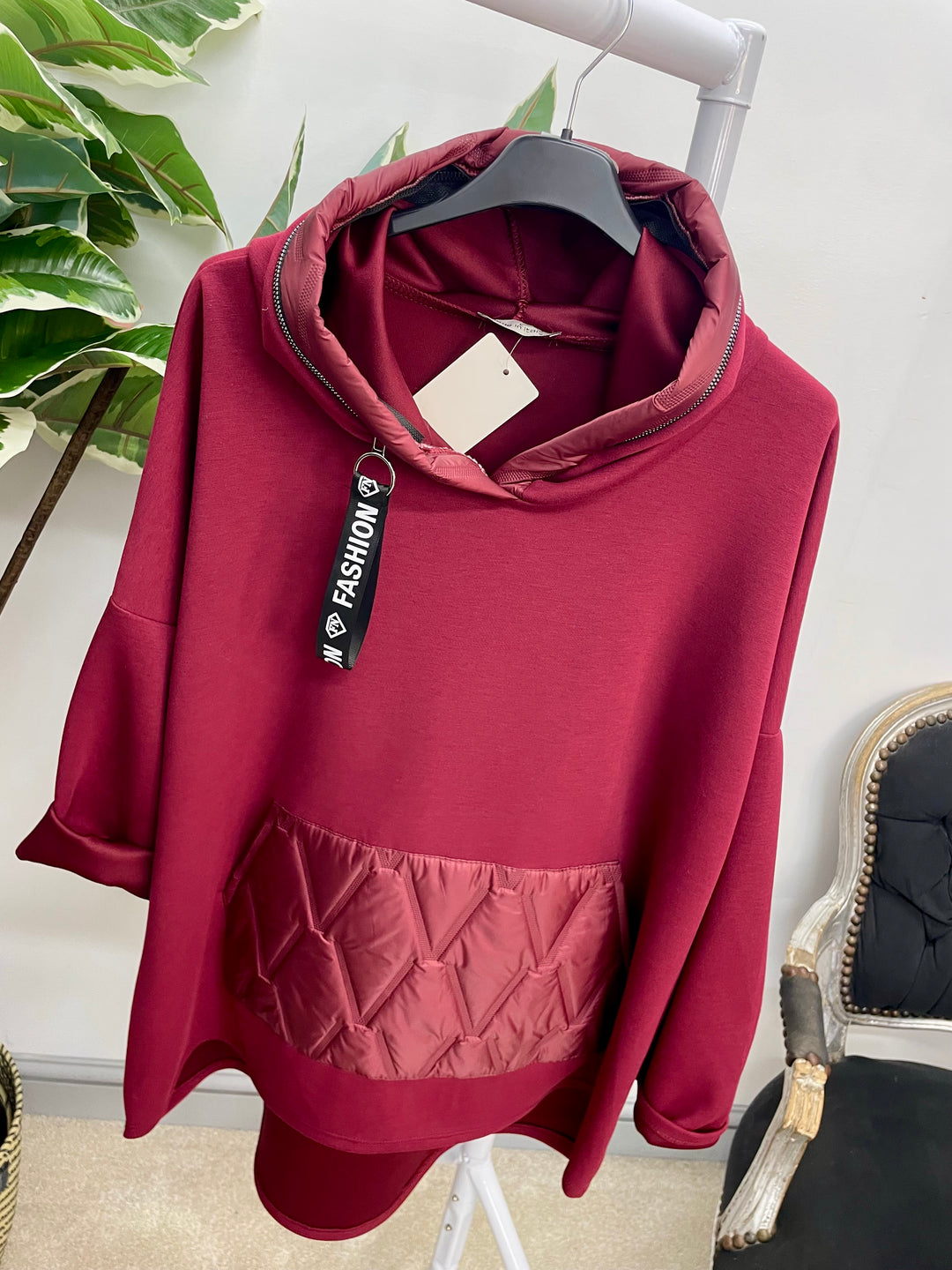 LADIES SCUBA HOODIE TOP - BLACK, NAVY, BURGUNDY, KHAKI