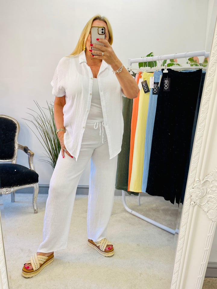 LADIES SUMMER CHEESECLOTH WIDE LEG PALAZZO TROUSERS