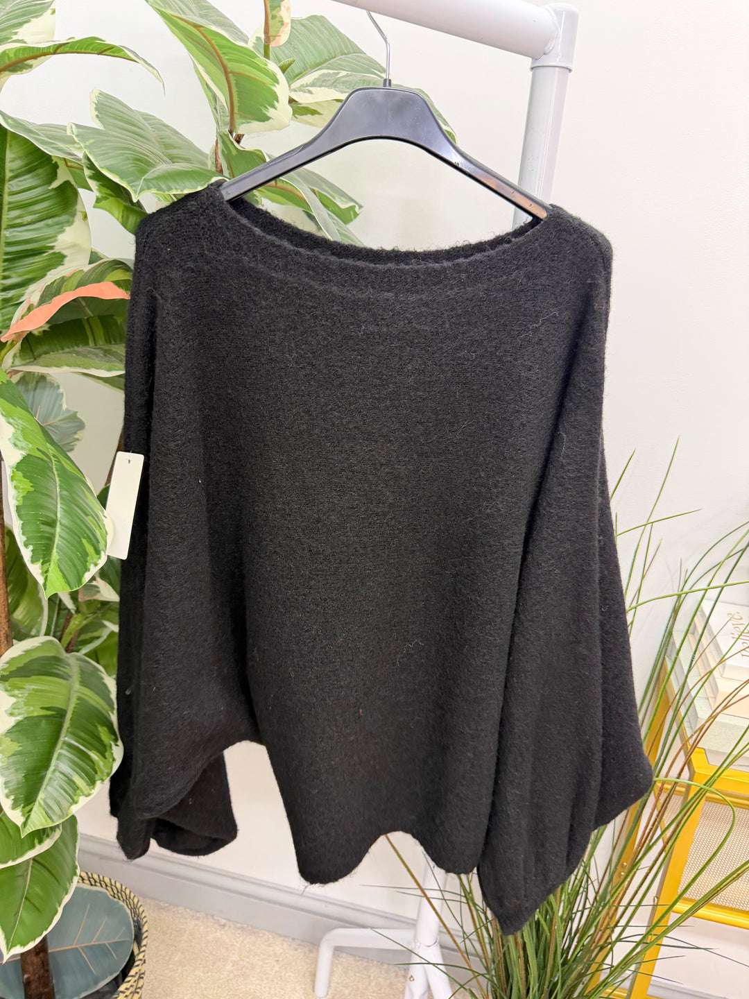 Womens fashion batwing slouch knitted jumper - black, camel & brown