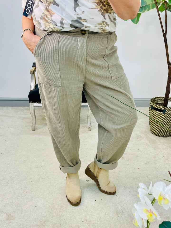 LADIES BAGGY CORDUROY TROUSERS - TAUPE, RUST & BROWN
