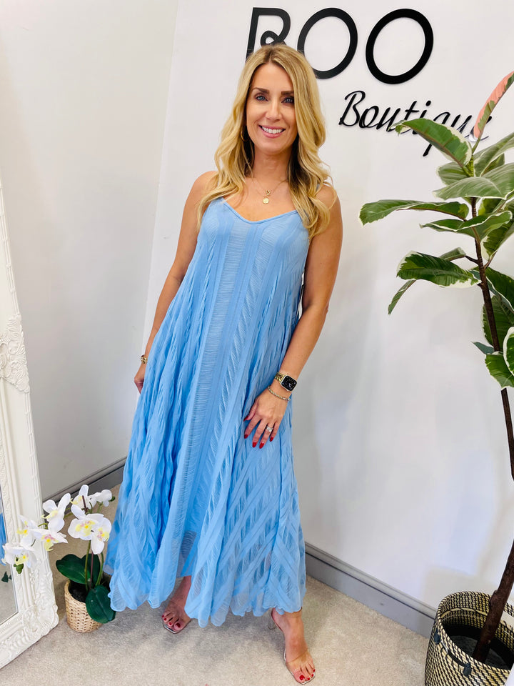 LADIES BEAUTIFUL CAMI SUMMER MAXI DRESS - YELLOW, WHITE, BLUE