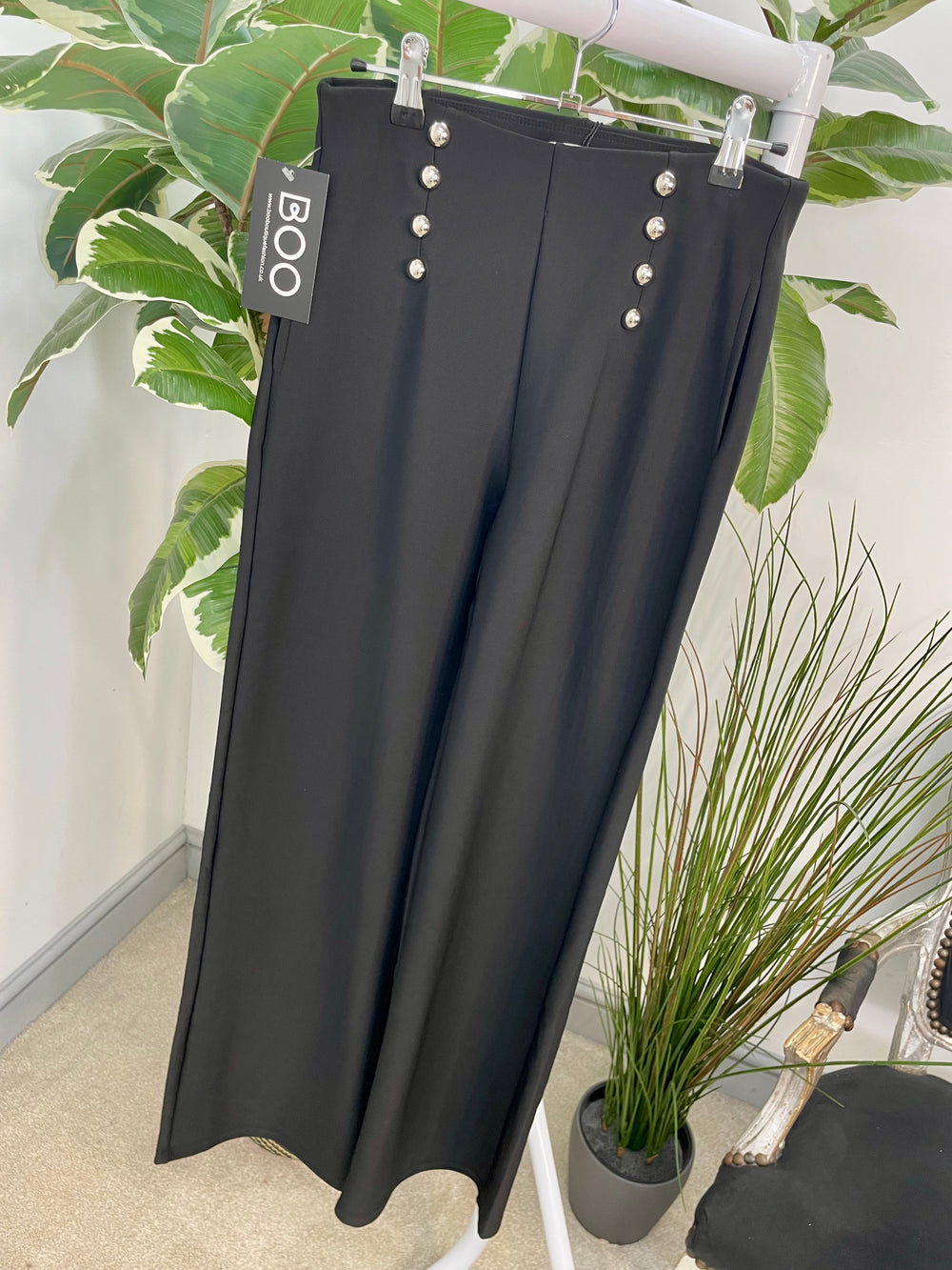 LADIES BLACK SCUBA STRAIGHT LEG TROUSERS