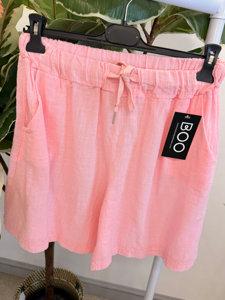 Ladies Linen Cotton Summer Shorts - Denim Blue, Pink, White & Black