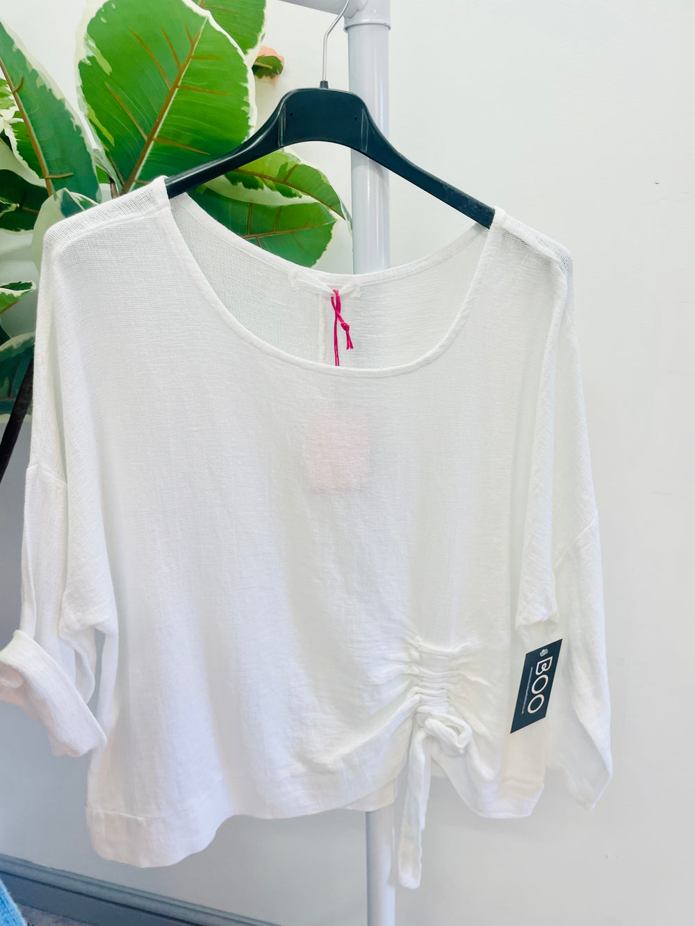 WOMENS LADIES TEABAG LINEN CASUAL TOP - WHITE, PINK & BLUE