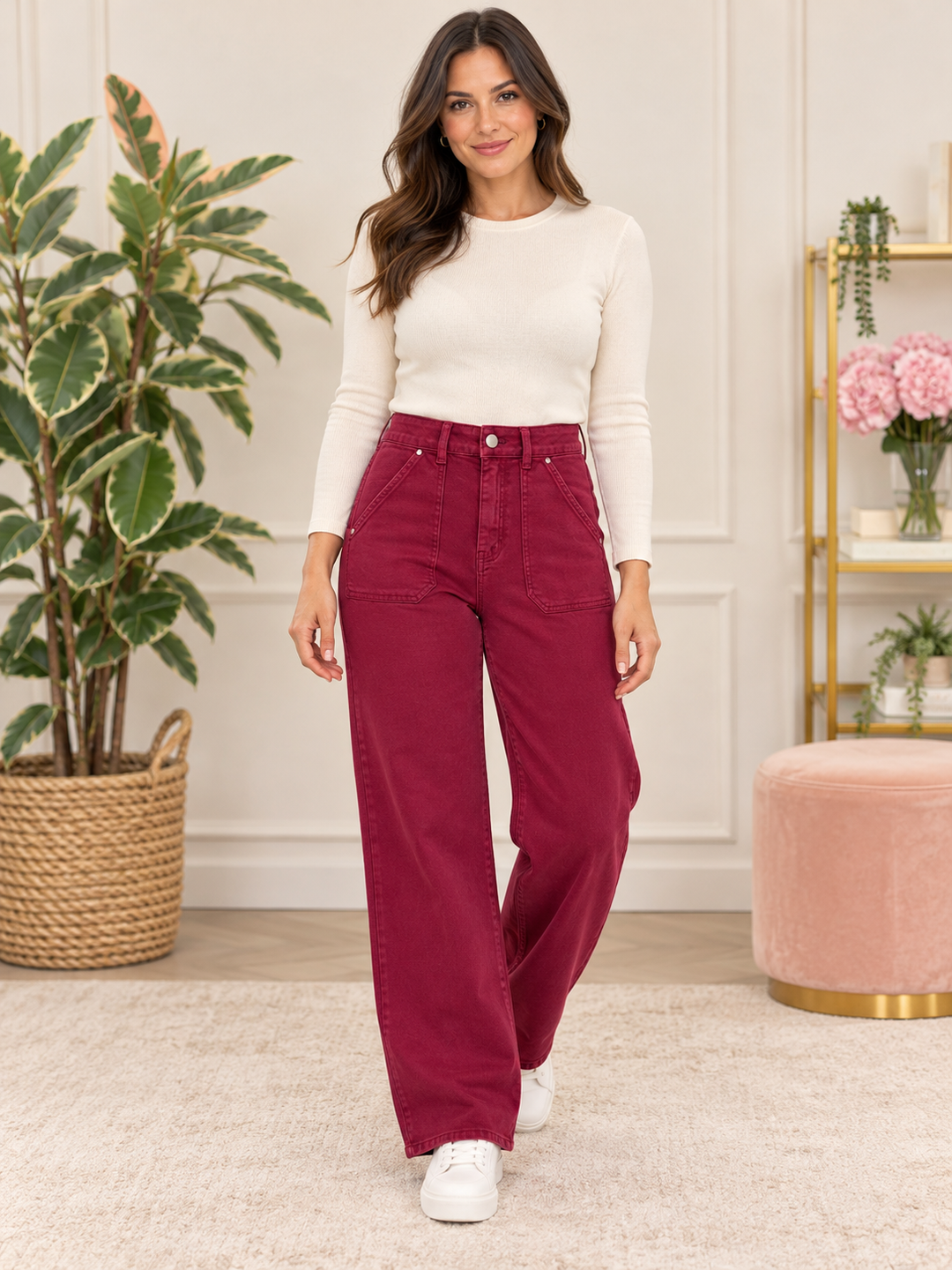 The CORA wine wide leg jeans