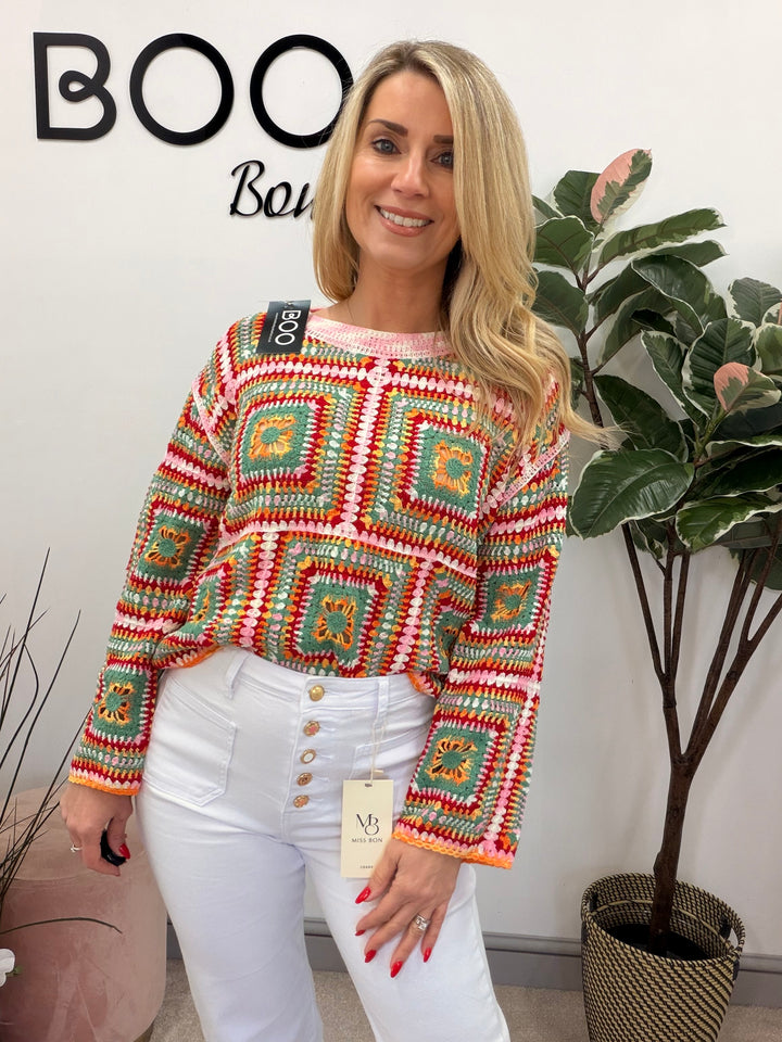 Ladies Fashion Red & Pink Crochet Top