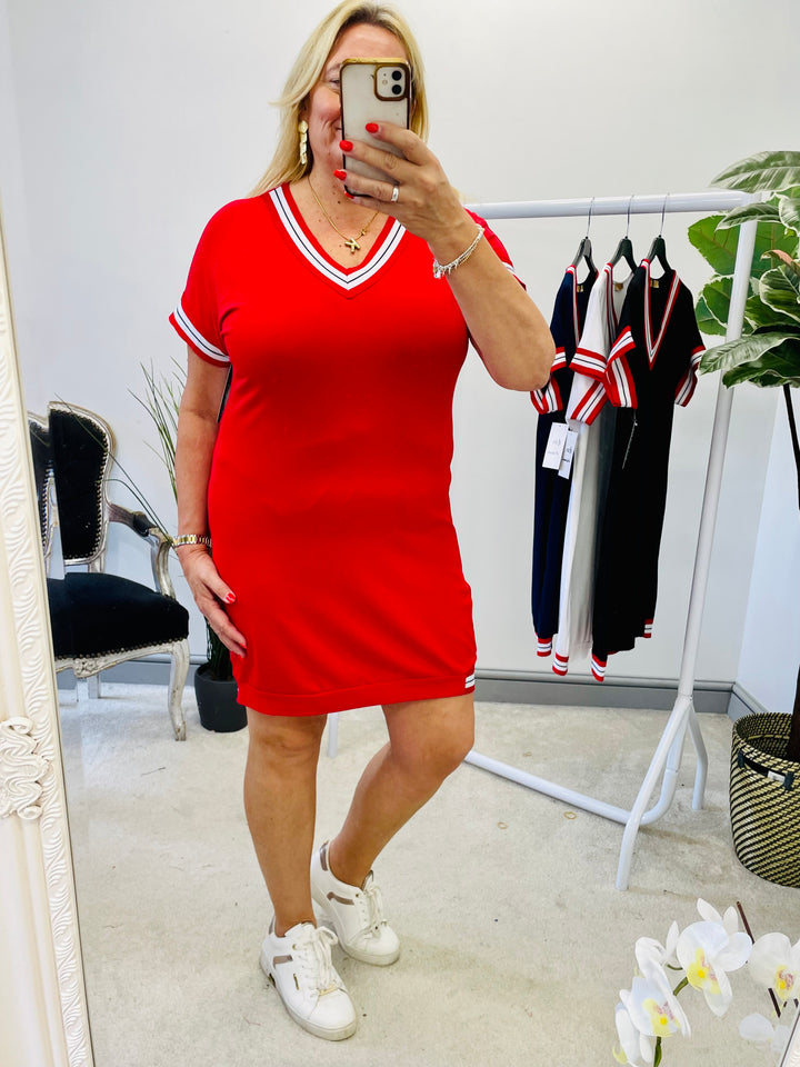 LADIES SPORTS LUXE SHIFT SUMMER DAY DRESS - NAVY, RED, WHITE BLACK