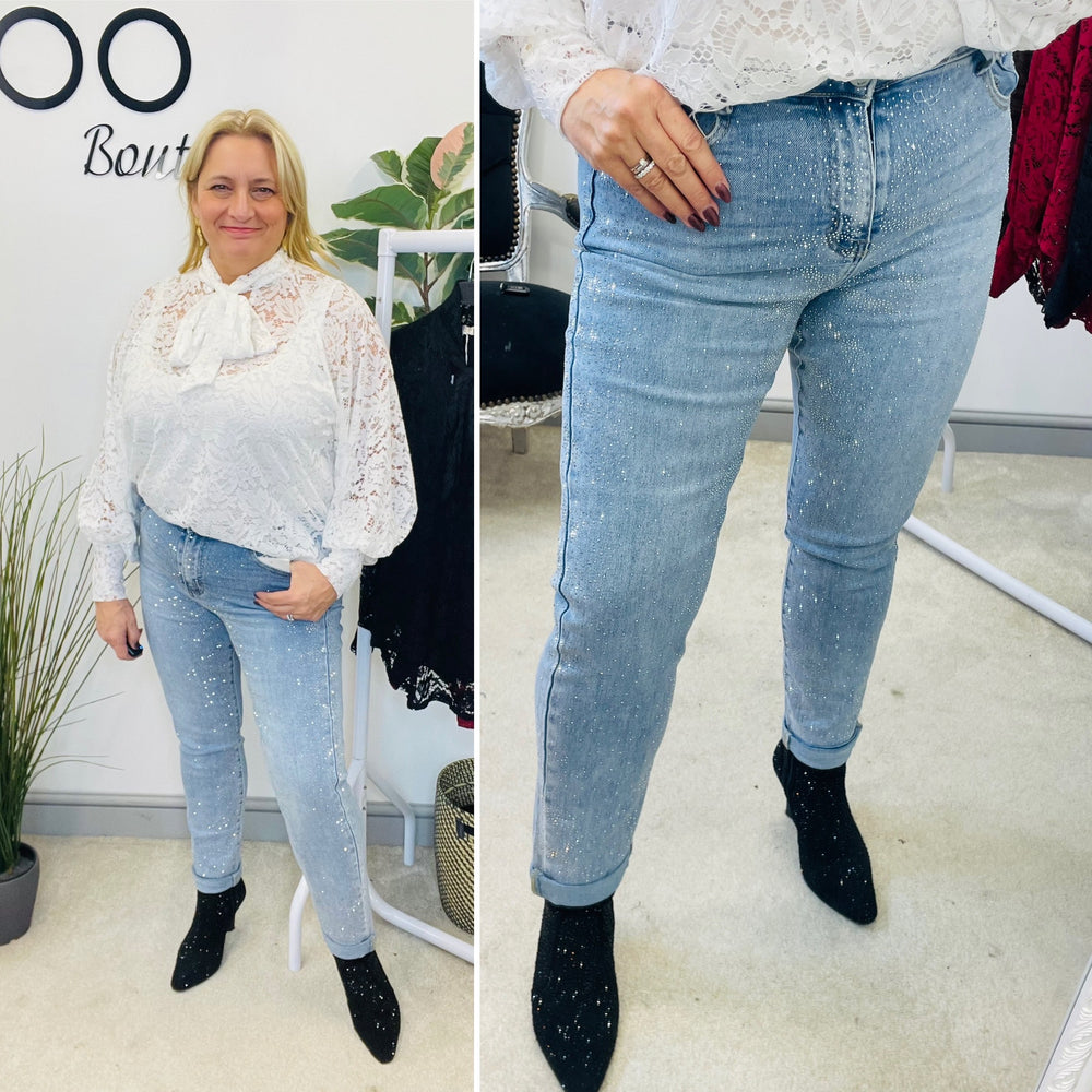 LADIES FASHION SPARKLY DIAMANTE JEANS