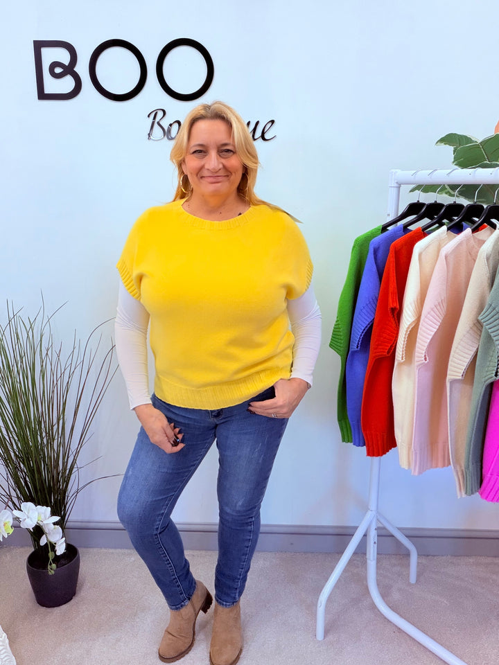 LADIES KNITTED TANK TOP JUMPER - ORANGE, PINK, YELLOW, CREAM, GREEN, KHAKI, BEIGE