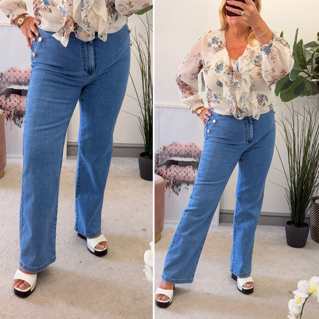 Ladies Fashion Blue Wide Leg Jeans