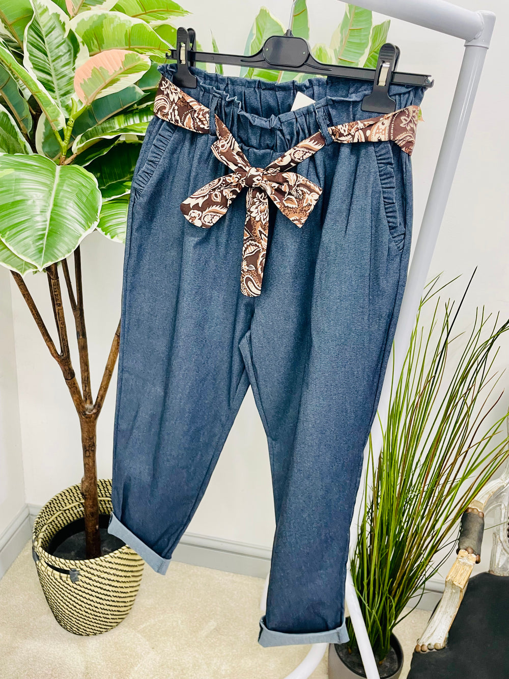 LADIES DENIM BLUE STRETCH MAGIC TROUSERS
