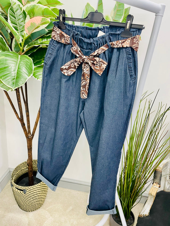 LADIES DENIM BLUE STRETCH MAGIC TROUSERS