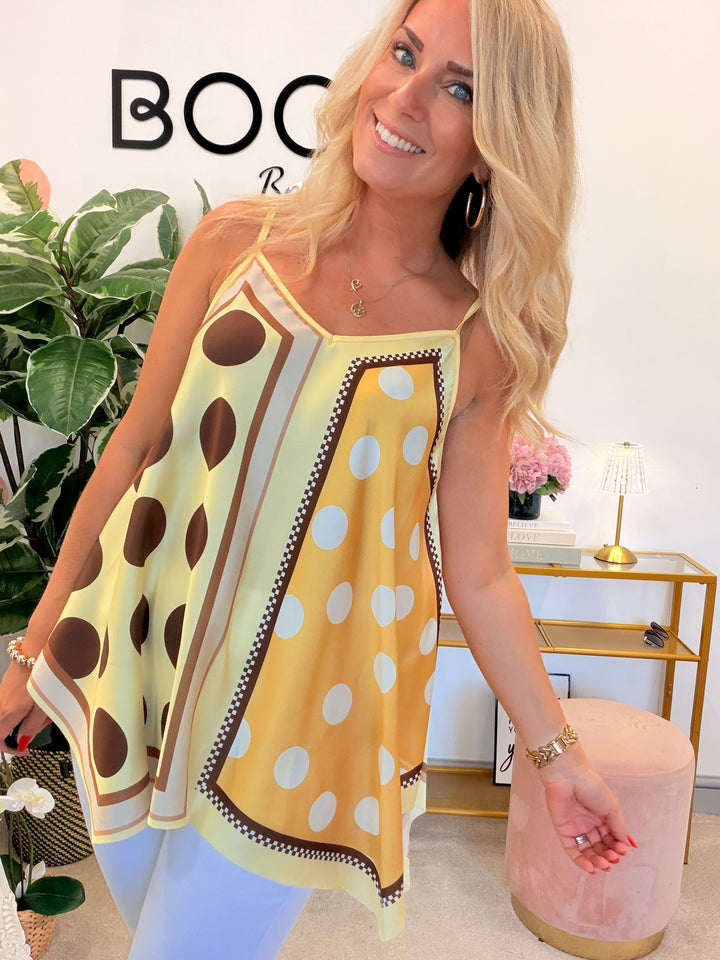 Satin Polka Dot Hankerchief Top - Pink, Khaki, Blue, Lemon