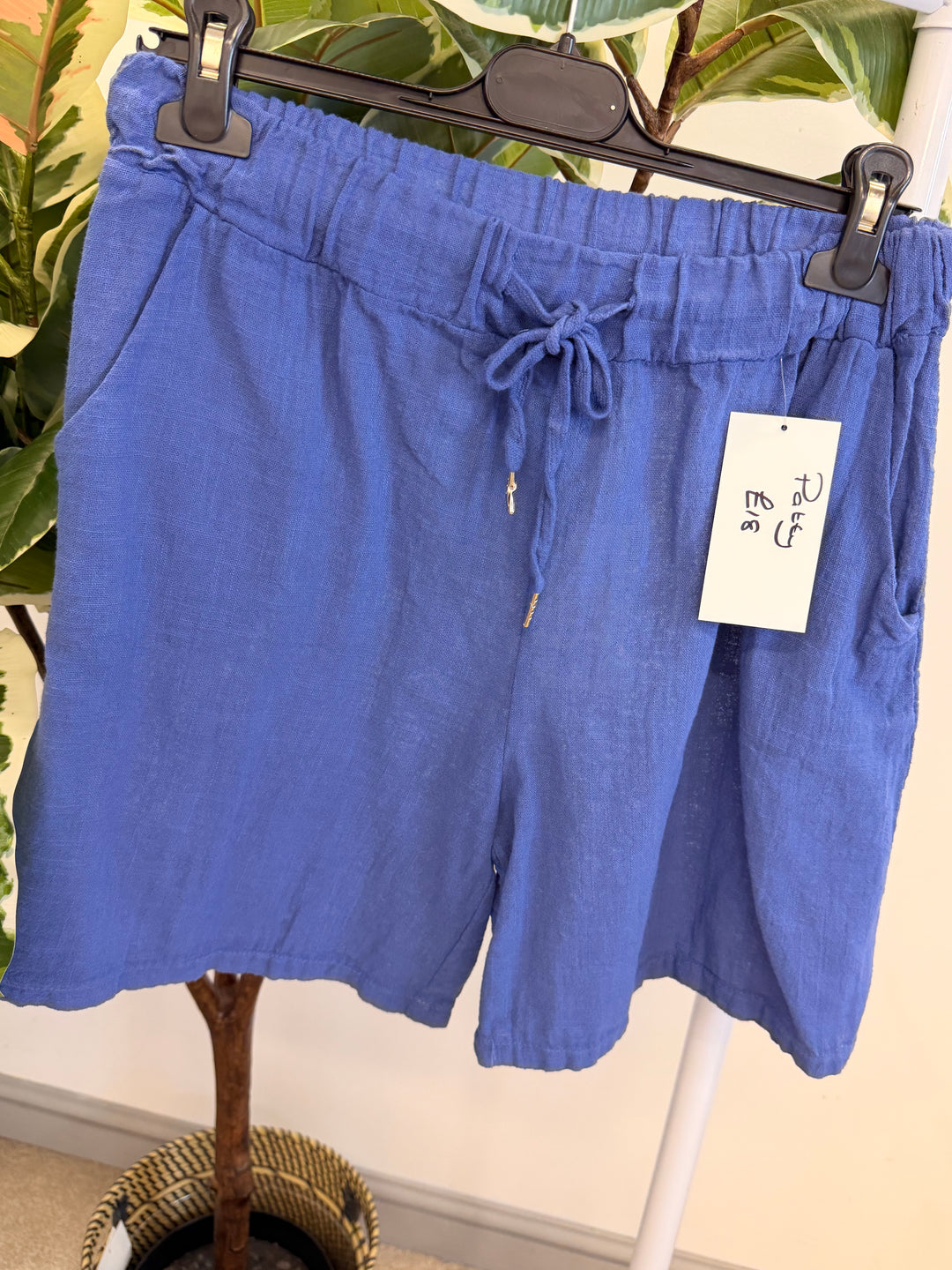 Ladies Linen Cotton Summer Shorts - Denim Blue, Pink, White & Black
