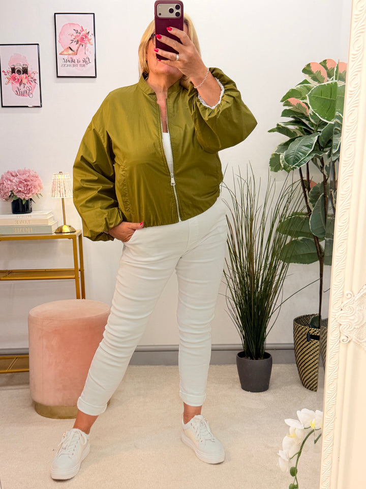 Ladies Fashion Cropped Bomber Jacket - Black, Pistachio, Brown & Taupe