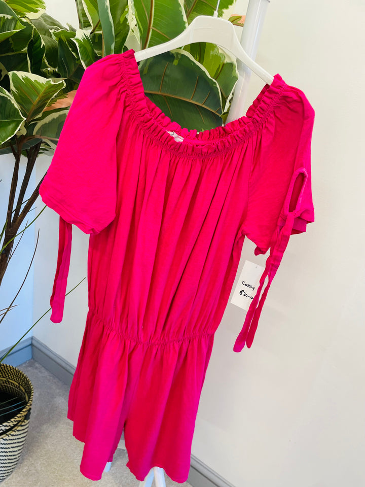 LADIES WOMENS BARDOT SUMMER PLAYSUIT - BLACK, PINK, BROWN, WHITE & KHAKI