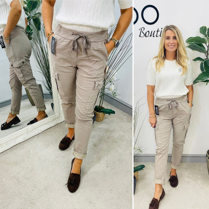 LADIES STRETCH CARGO MAGIC TROUSERS - NAVY, BLACK, BEIGE & GREY