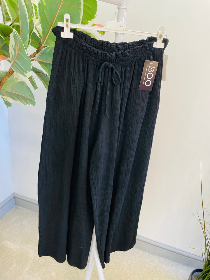 LADIES SUMMER CHEESECLOTH WIDE LEG PALAZZO TROUSERS