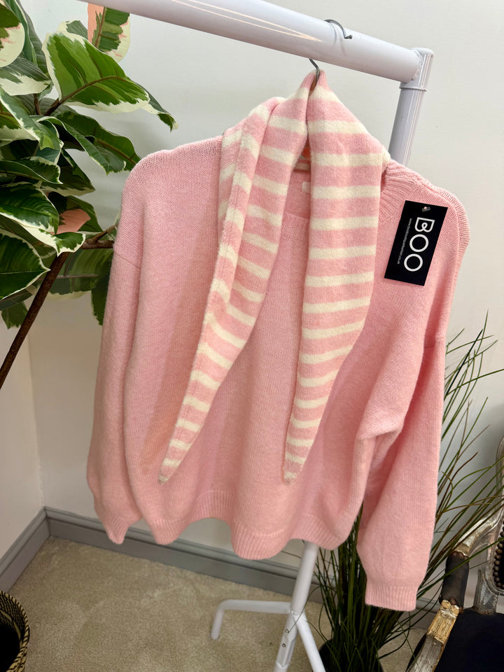 LADIES FASHION SOFT KNIT JUMPER & SCARF SET - LEMON, BLUE, PINK, CREAM