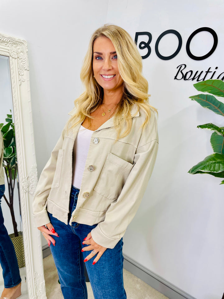 LADIES STRETCH BOX CASUAL JACKET - BLACK, BEIGE, KHAKI, BURGUNDY, BROWN & WHITE