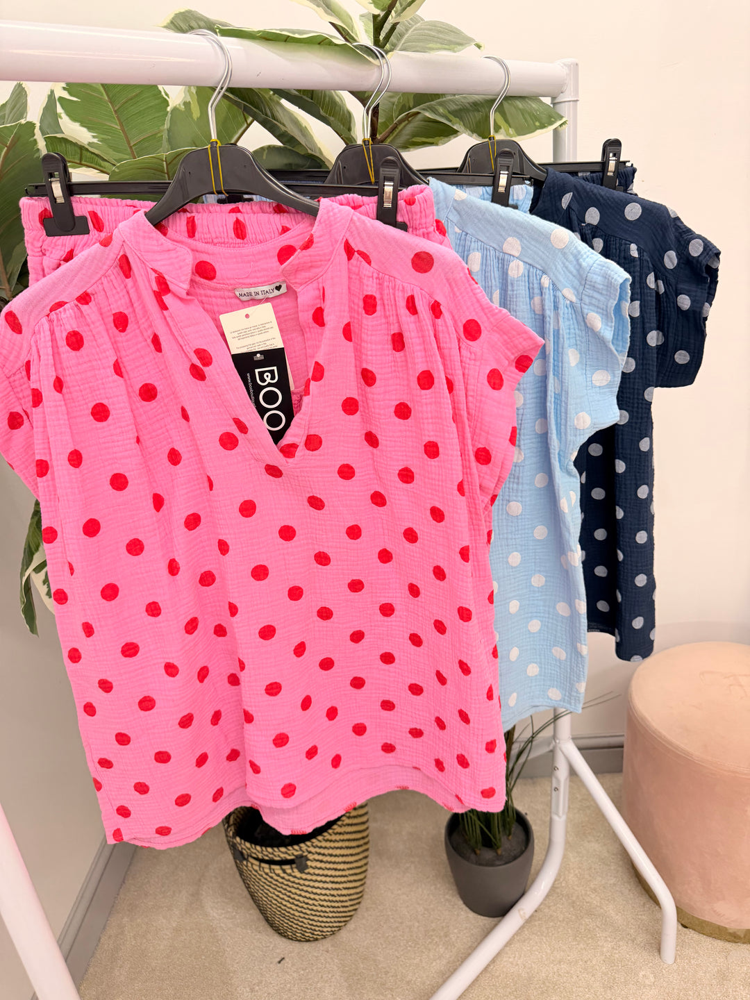 Ladies Fashion Polka Dot Shorts Co Ord Set - Blue, Navy, Pink