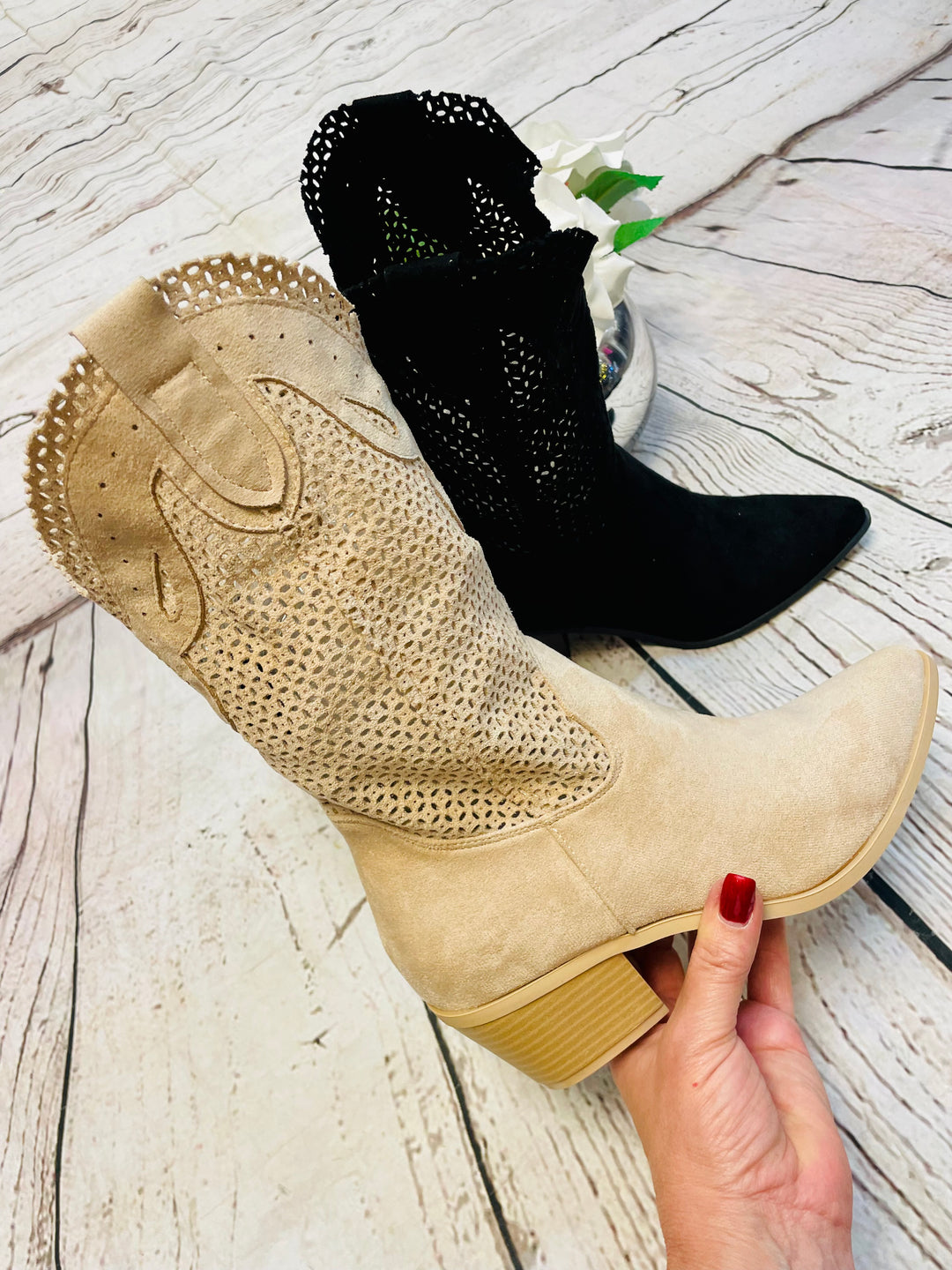 LADIES WOMENS FAUX SUEDE COWBOY BOOTS