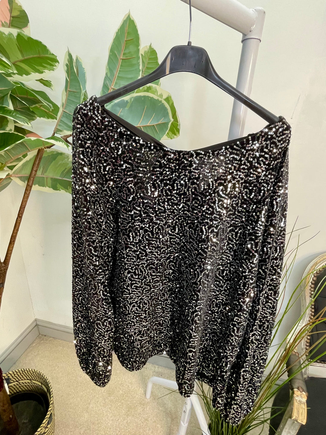 LADIES SEQUIN BOW BACK PARTY TOP - BROWN, BLACK, NAVY, BERRY & SILVER