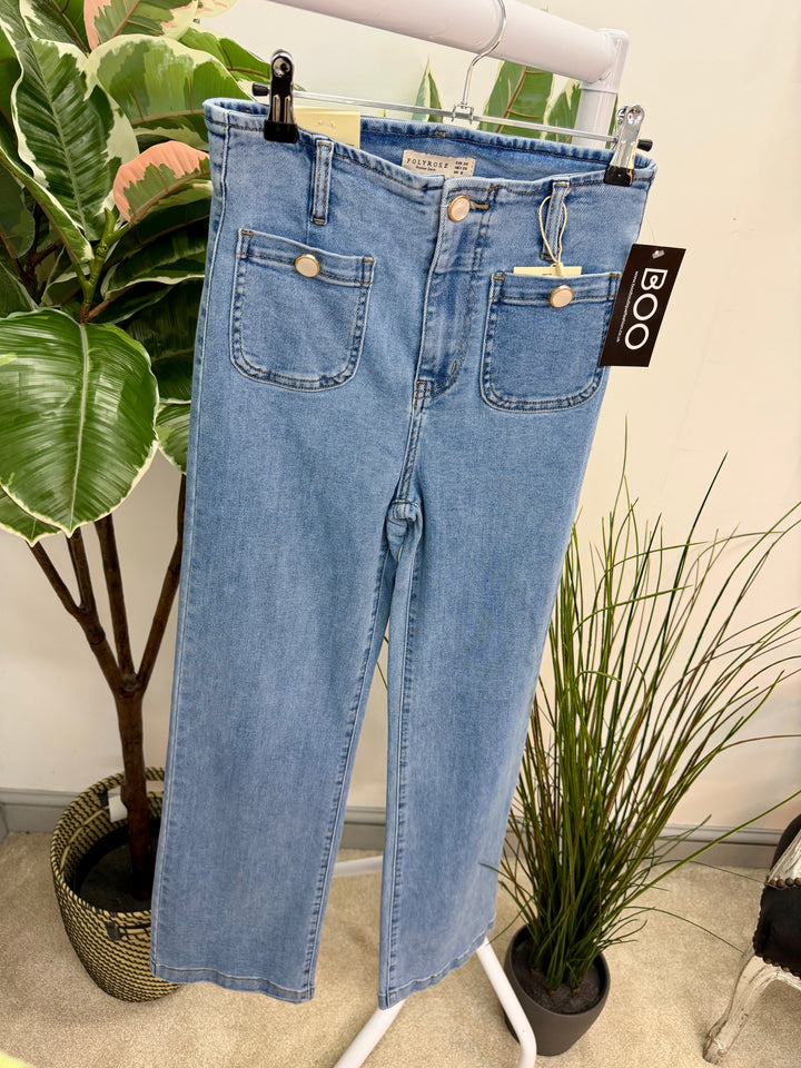 Ladies Fashion Light Blue Denim Straight Leg Jeans