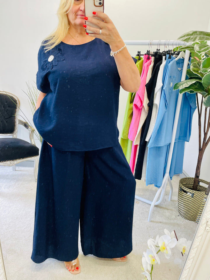 LADIES WIDE LEG TROUSER CO ORD SET 