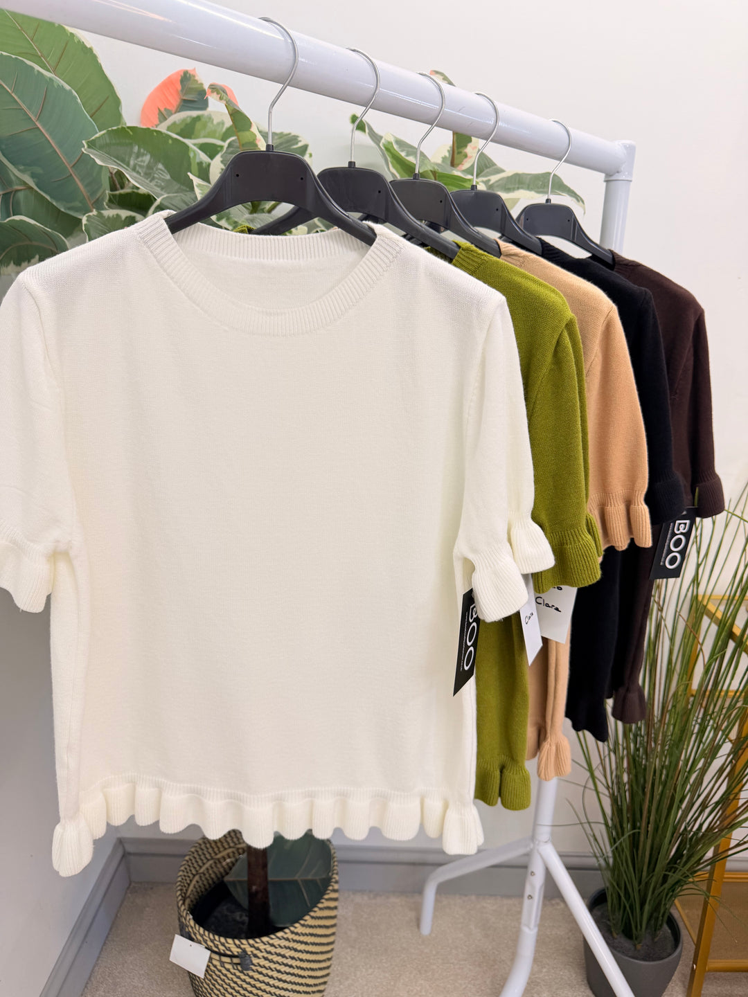Ladies Fashion Short Sleeve Jumper - Black, Lime, White, Brown & Camel