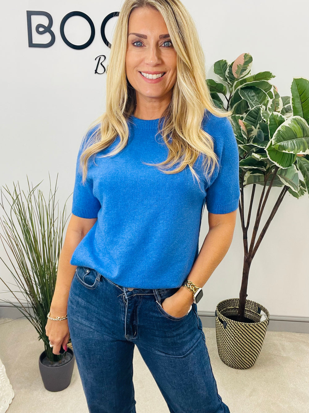 LADIES SOFT KNIT SHORT SLEEVE AUTUMN JUMPER 